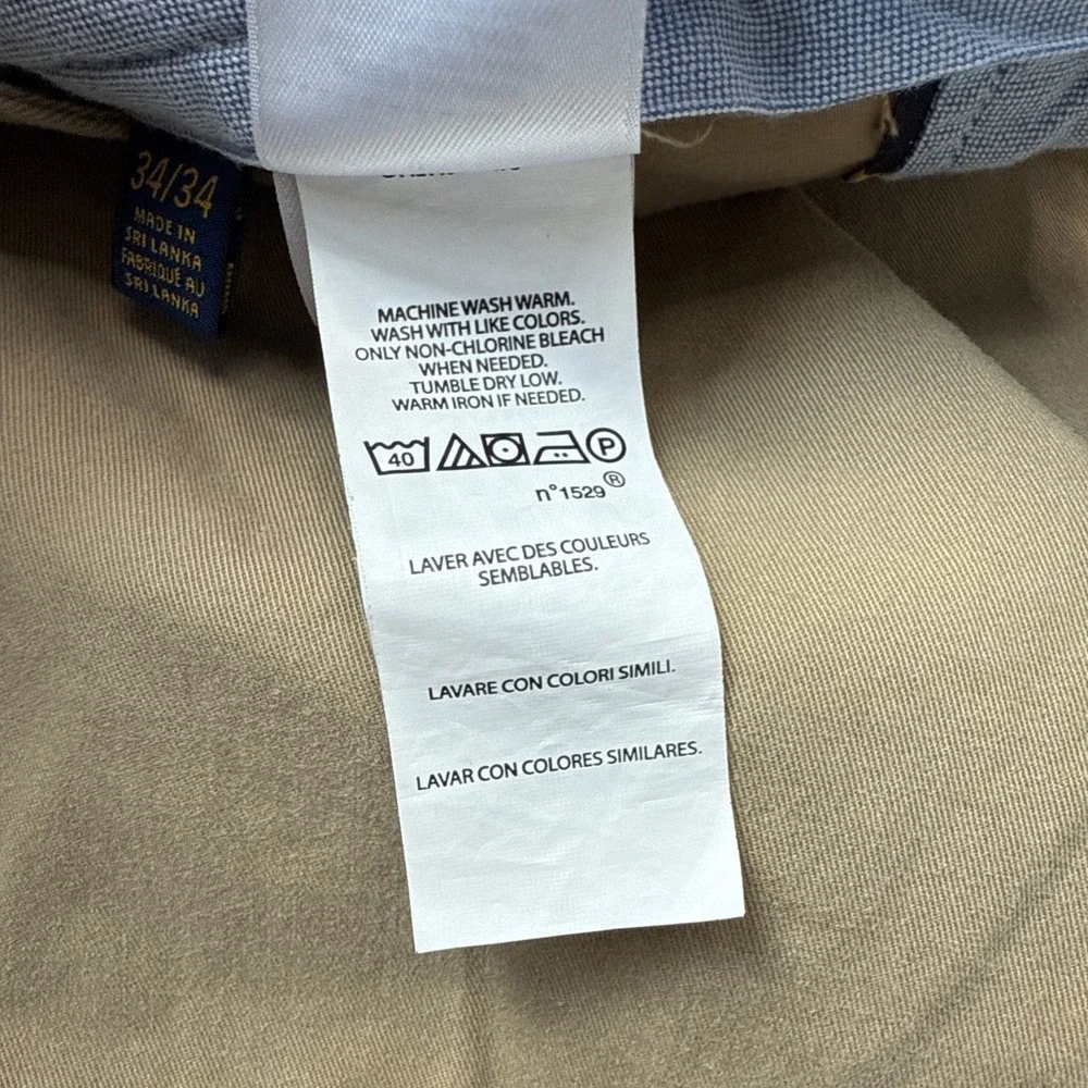 Polo Ralph Lauren Chino Pants Mens 34x34 Khaki Stretch Cotton Twill Straight Fit